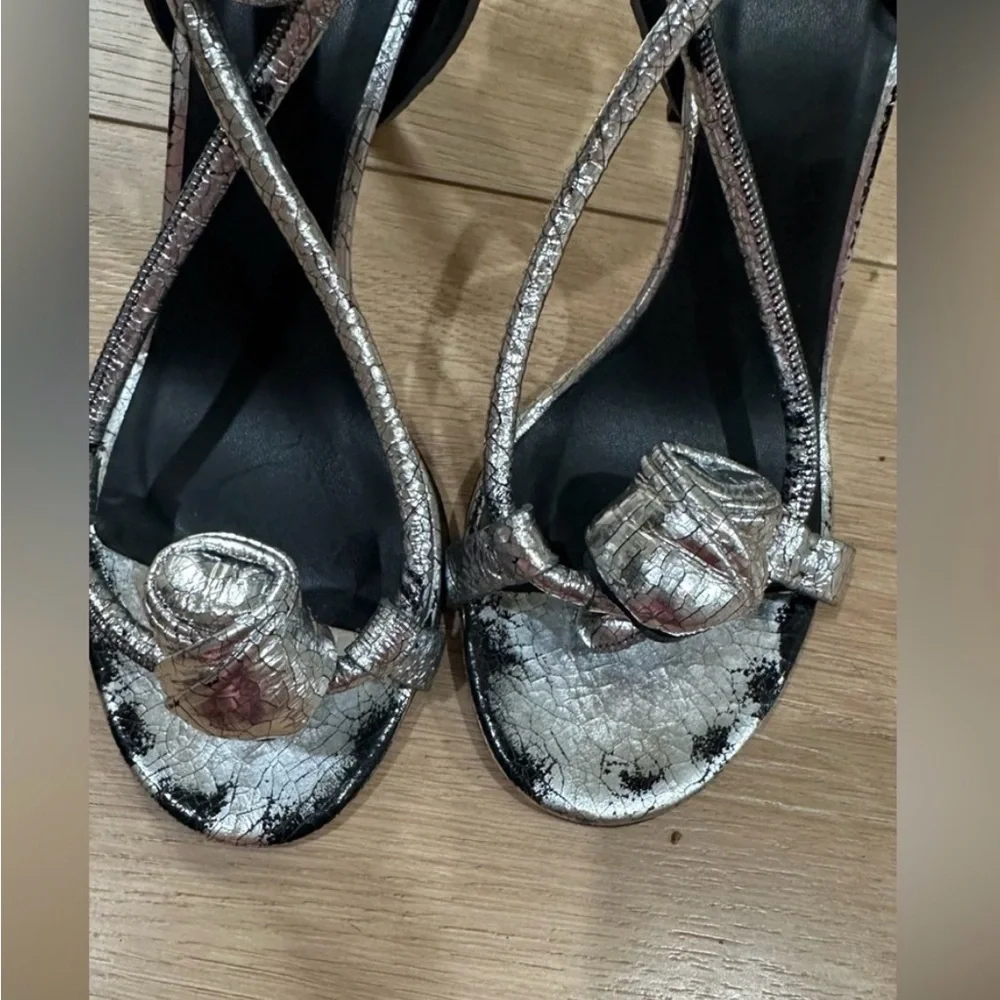 Isabel Marant Ablee Metallic Silver Strappy Heels Size 8 Italy Designer Sandals - Picture 5 of 11